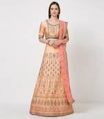 Peach Embroidered Silk Semi Stitched Lehenga