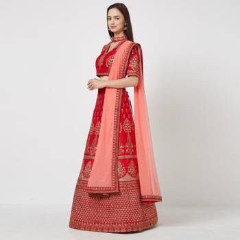 Red Embroidered Silk Semi Stitched Lehenga 2