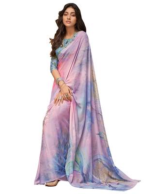 Multicolor printed crepe saree with blouse 1