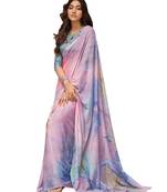 Multicolor printed crepe saree with blouse