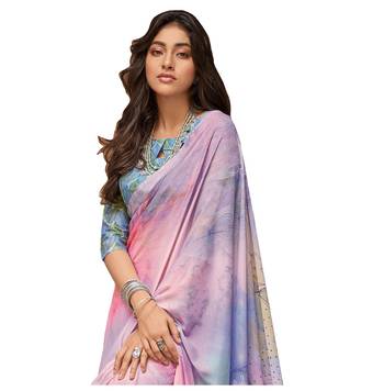 Multicolor printed crepe saree with blouse 2