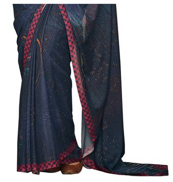  navy blue printed crepe saree with blouse 3