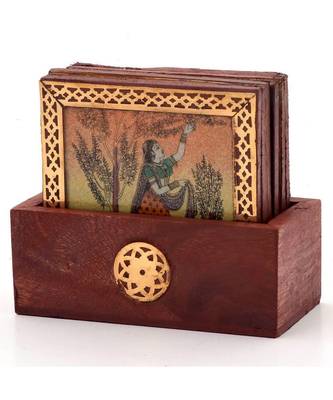 Gemstone Painting Pure Brass Tea Coasters Gift 112 2