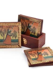 Gemstone Painting Pure Brass Tea Coasters Gift 112
