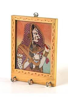 Rajasthani Gemstone Painting Key Holder Gift -121