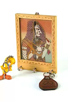 Rajasthani Gemstone Painting Key Holder Gift -121