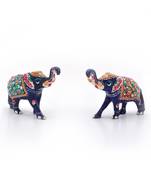 Enamel Work Pure Brass Elephant Pair Gift -133