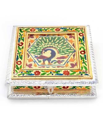 White Metal Pure Meenakari Work Dry Fruit Box -191 1