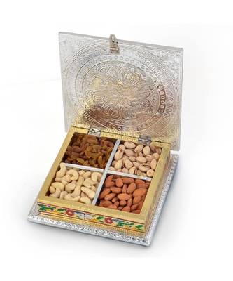 White Metal Pure Meenakari Work Dry Fruit Box -191 2