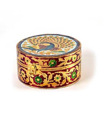 Meenakari Art White Metal Round Dry fruit Box 291 1