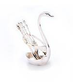 Silver Polished Swan Shaped 6 Spoon Set Stand 307