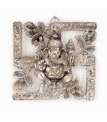 gunnu sales wall decor ganesha hanging - white metal with swastik pattern, 13 x 9 cm