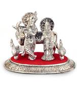 White Metal Lord Radha Krishna Idol with Cow 315