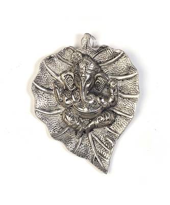 Oxidized White Metal Leaf Ganesha Idol Hanging 322 1