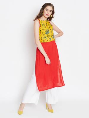 Yellow printed rayon kurtas-and-kurtis 1