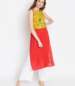 Yellow printed rayon kurtas-and-kurtis