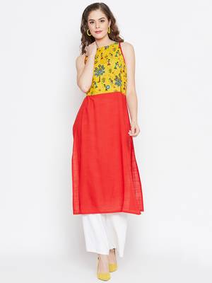 Yellow printed rayon kurtas-and-kurtis 2