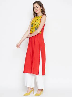 Yellow printed rayon kurtas-and-kurtis 4