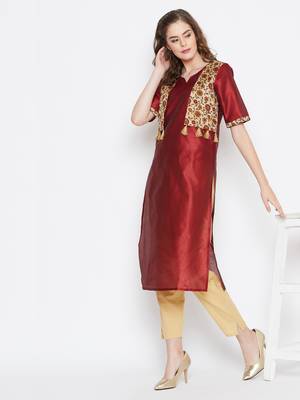 Maroon printed cotton cotton-kurtis 1