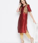 Maroon printed cotton cotton-kurtis