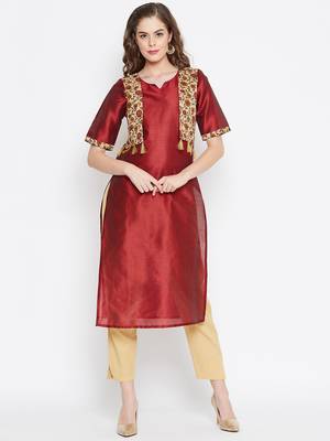 Maroon printed cotton cotton-kurtis 2