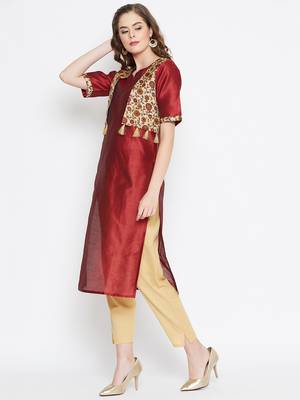 Maroon printed cotton cotton-kurtis 4