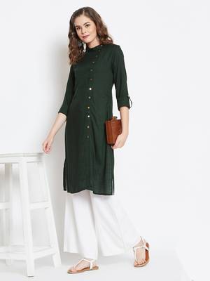 Dark-green plain rayon ethnic-kurtis 1
