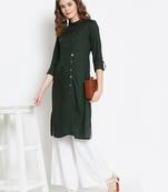 Dark-green plain rayon ethnic-kurtis