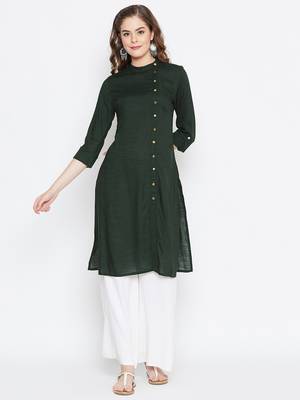 Dark-green plain rayon ethnic-kurtis 2