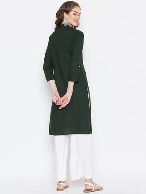 Dark-green plain rayon ethnic-kurtis 3