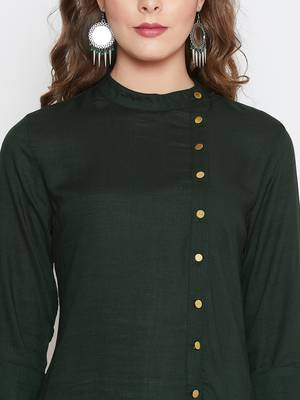 Dark-green plain rayon ethnic-kurtis 5