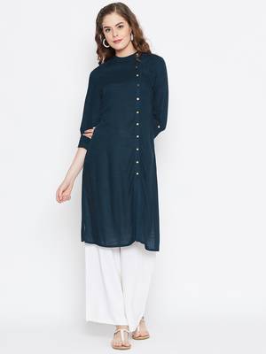 Teal-green plain rayon short-kurtis 2