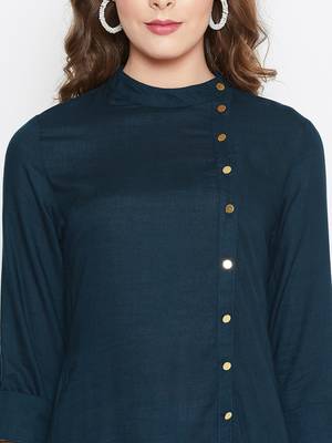 Teal-green plain rayon short-kurtis 5