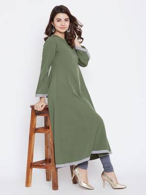 Green plain cotton long-kurtis 1