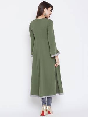 Green plain cotton long-kurtis 3