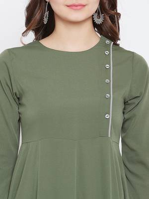 Green plain cotton long-kurtis 5