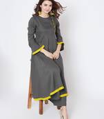 Grey plain cotton long-kurtis