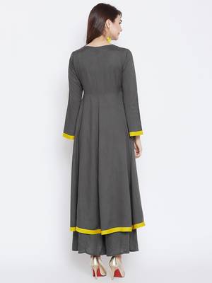Grey plain cotton long-kurtis 3