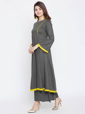 Grey plain cotton long-kurtis 4