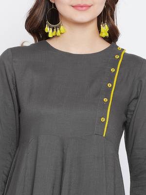 Grey plain cotton long-kurtis 5