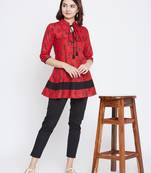 Red printed cotton short-kurtis