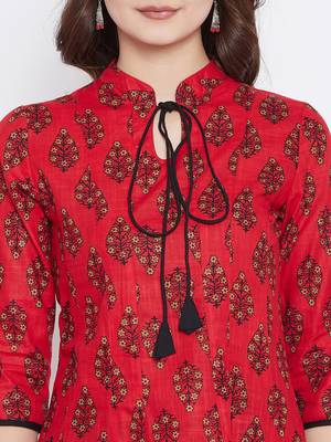 Red printed cotton short-kurtis 5