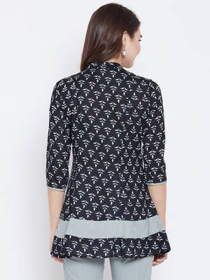 Navy-blue printed rayon short-kurtis 3