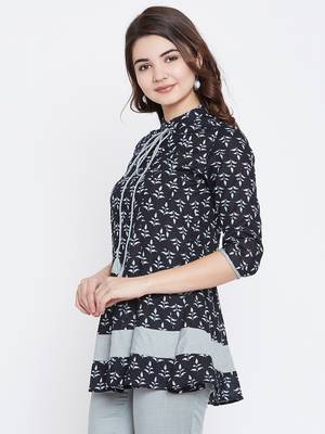 Navy-blue printed rayon short-kurtis 4