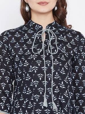 Navy-blue printed rayon short-kurtis 5
