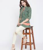 Green printed rayon short-kurtis
