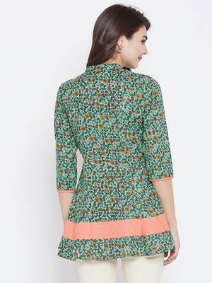 Green printed rayon short-kurtis 3