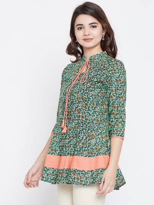 Green printed rayon short-kurtis 4