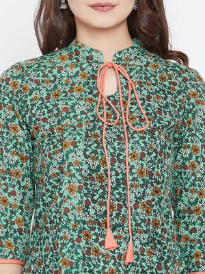 Green printed rayon short-kurtis 5