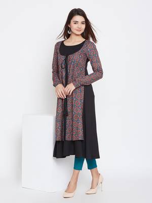 Black printed rayon ethnic-kurtis 1